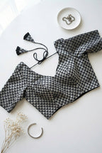 Brocade half sleeve V neck blouse