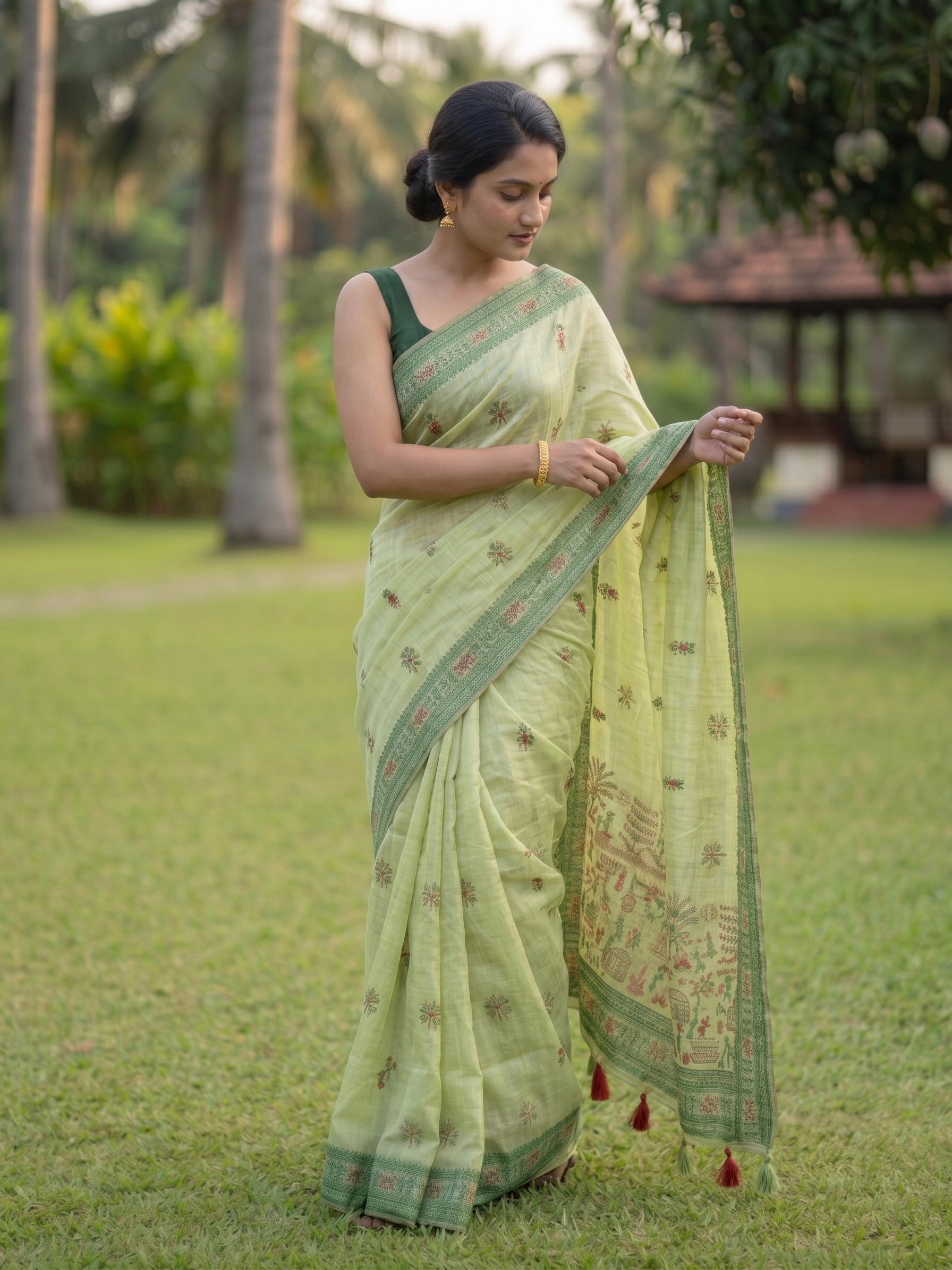 Chanderi Cotton saree in woven warli design motifs