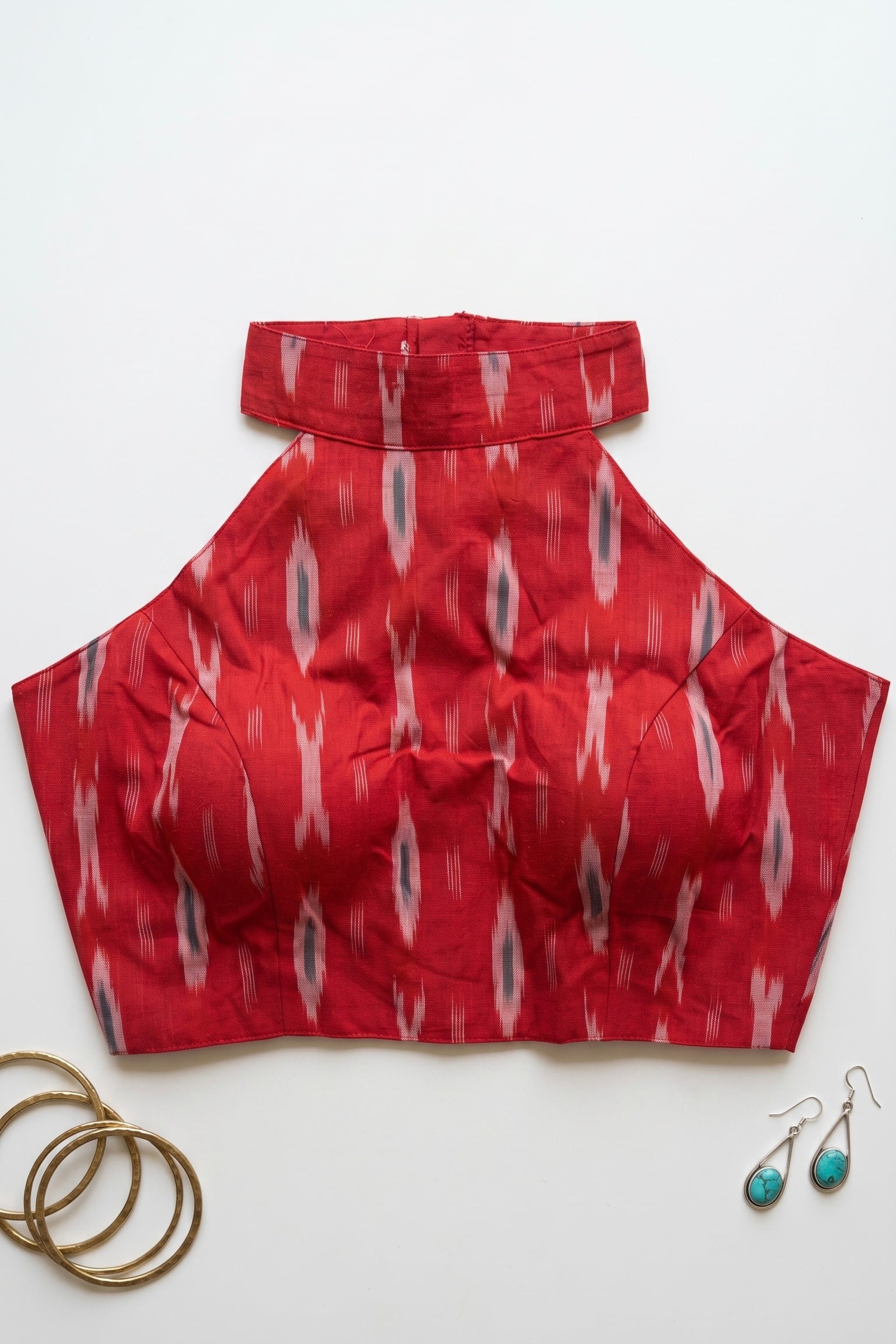 Akruthi-Ikkat high neck halter neck blouse