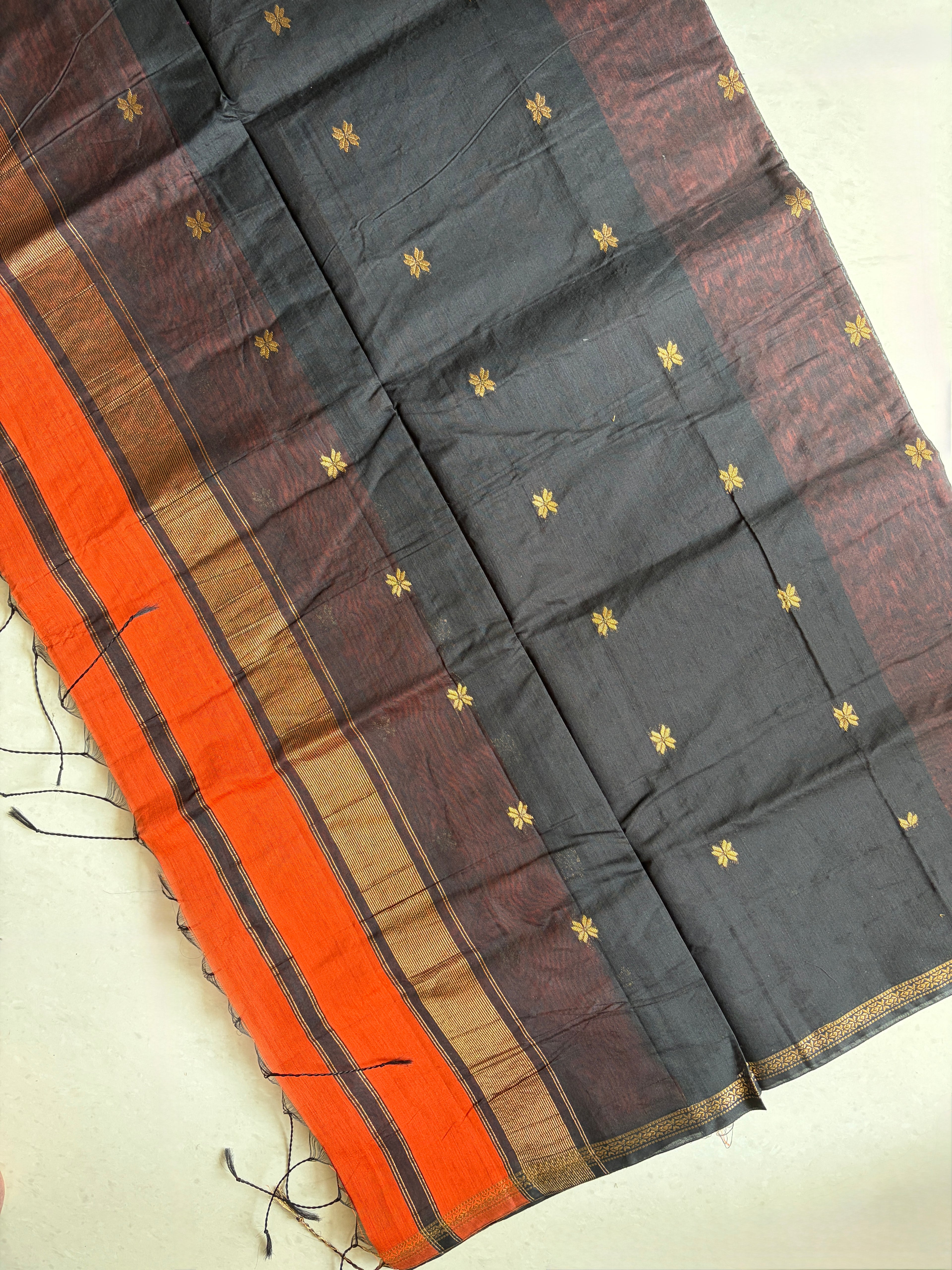 Avani-Maheswari Cotton Silk Saree-Burnt Orange and Espresso Pallu