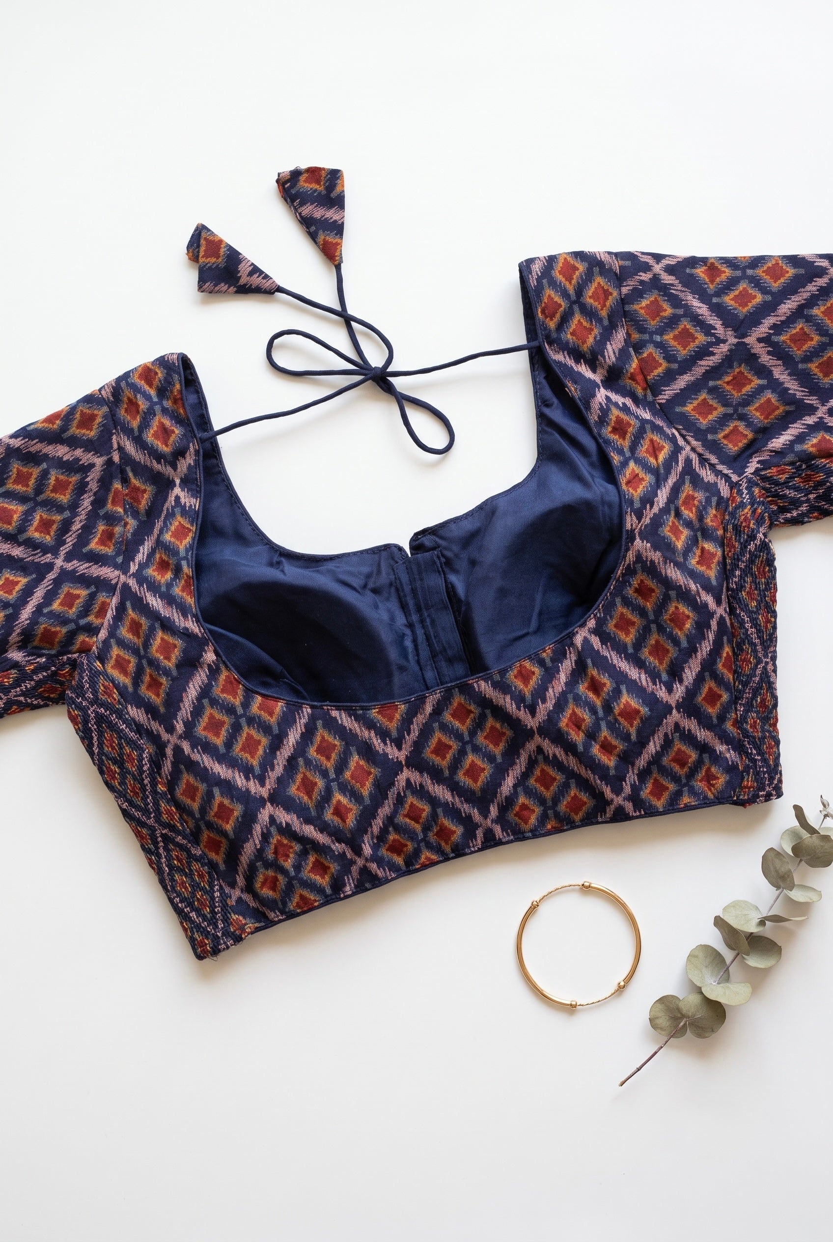 Aadya- Ikkat Stretchable Padded Blouse with Sleeves
