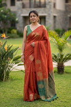 Rohini-Jute Saree with contrast pallu and floral motif border