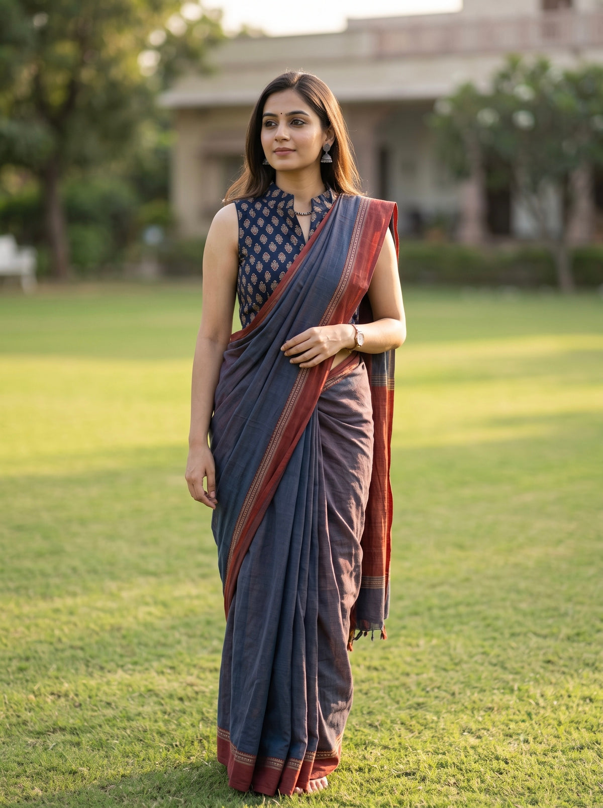 Ajrakh Cotton Mandarin Collared Padded Blouse