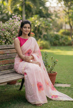 Linen Cotton floral print saree