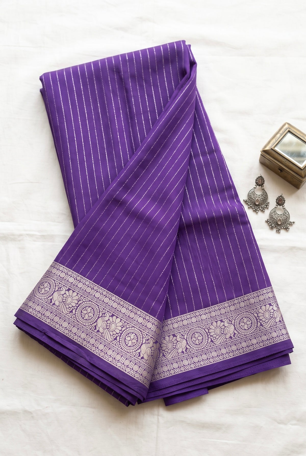 Viscose Crepe Solid saree with gold zari stripes