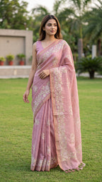 Mamitha-Linen tissue saree in zari and thread work