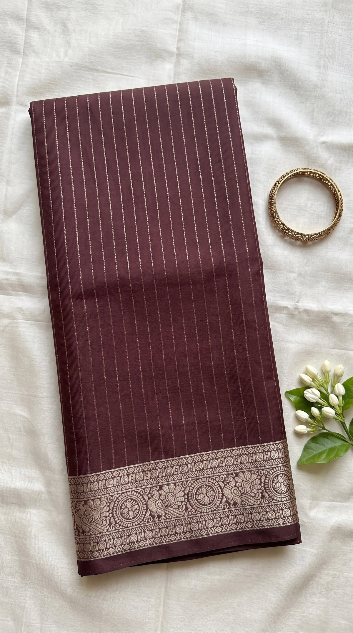 Viscose Crepe Solid saree with gold zari stripes