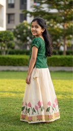 Soft brocade top & tissue ethnic skirt for girls