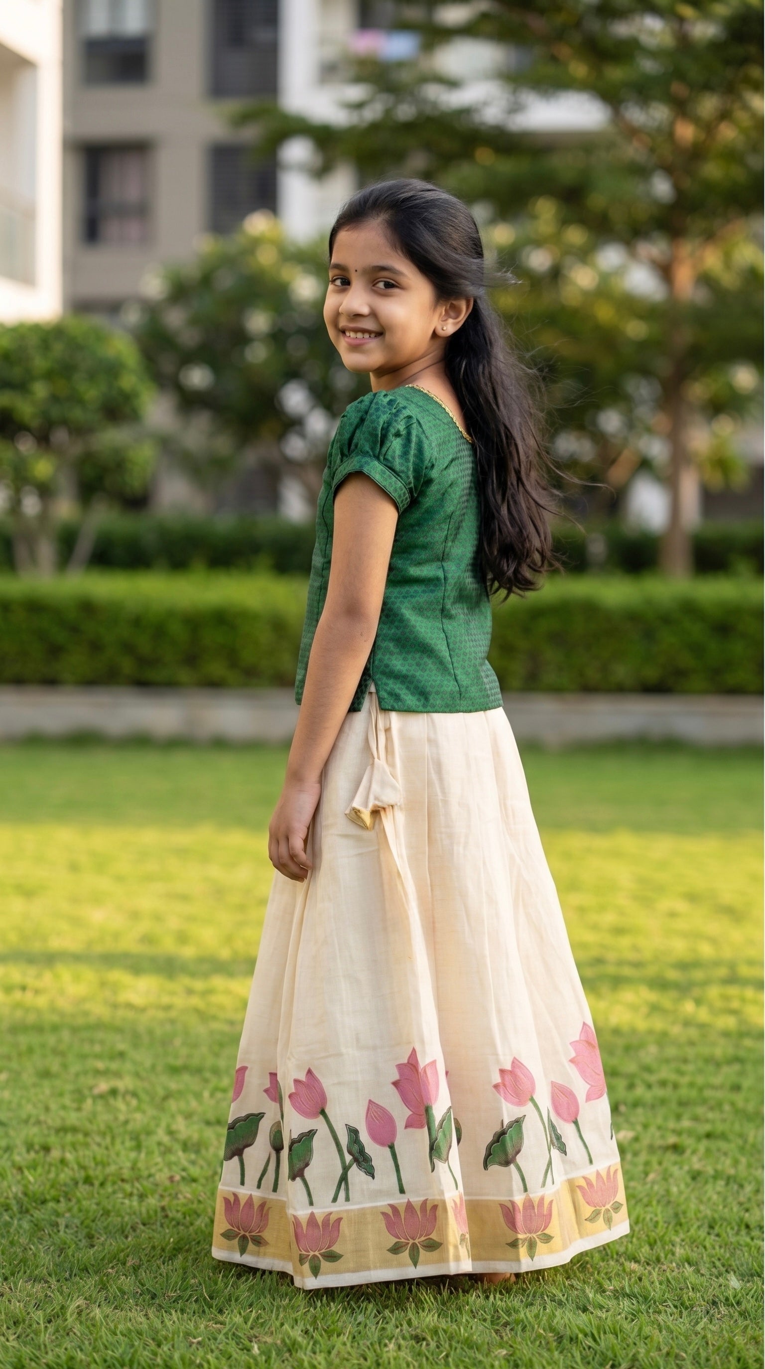 Soft brocade top & tissue ethnic skirt for girls