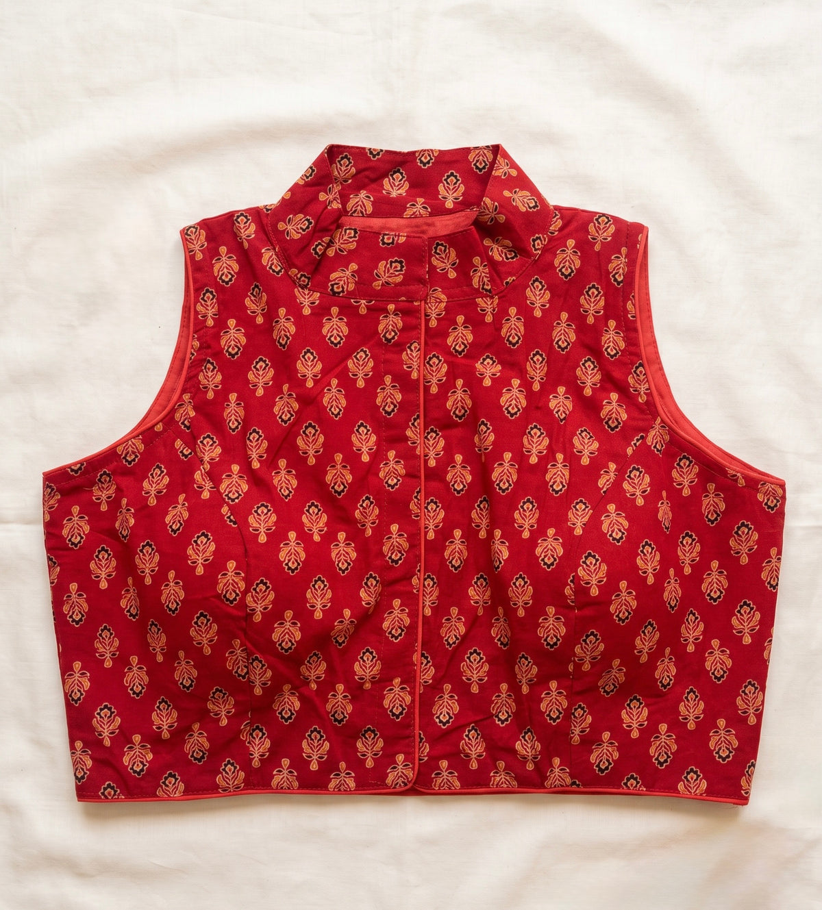 Ajrakh Cotton Mandarin Collared Padded Blouse