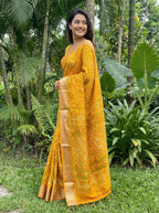 Dola silk saree with bandhani print