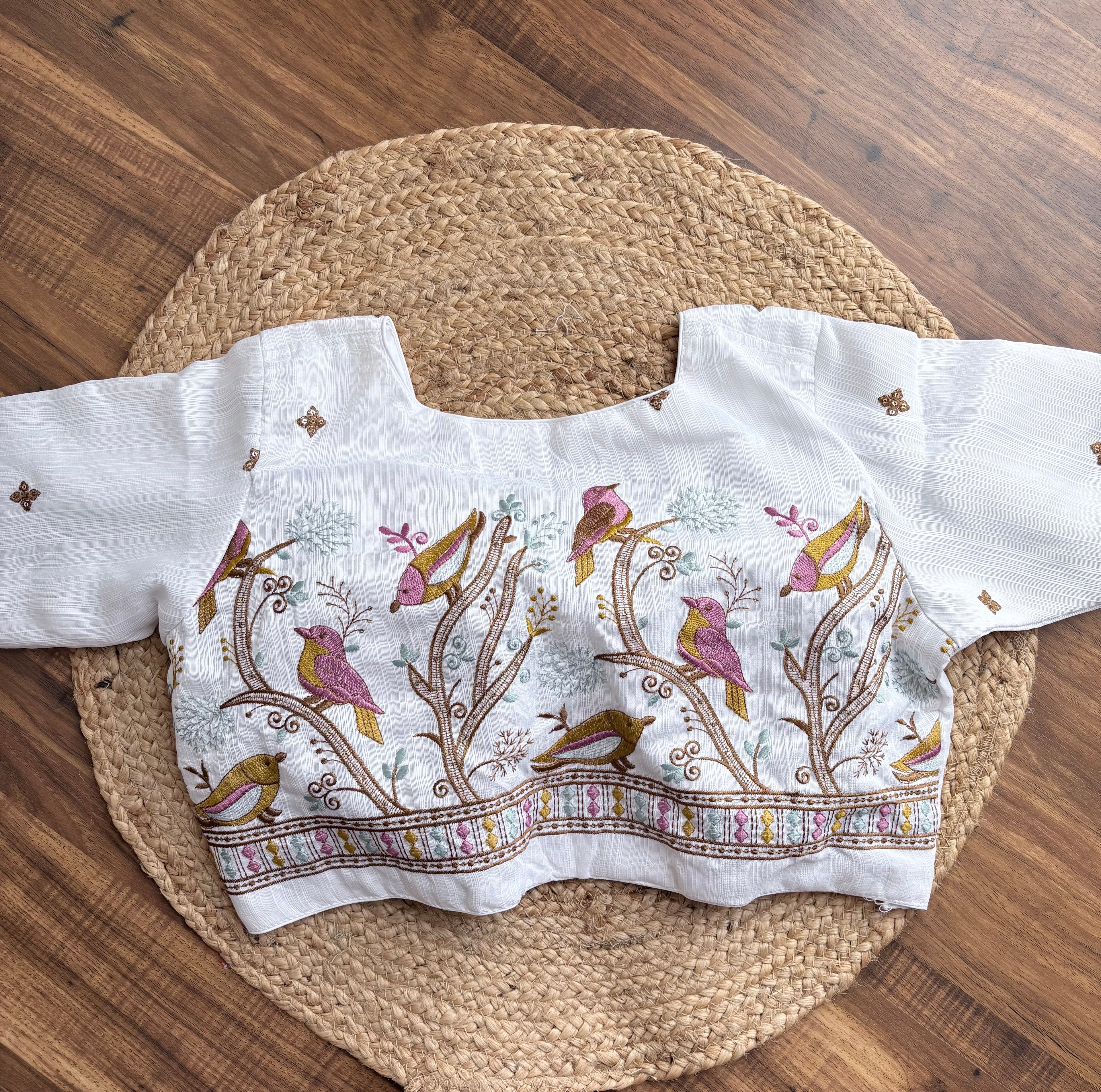 Embroidered back high neck blouse