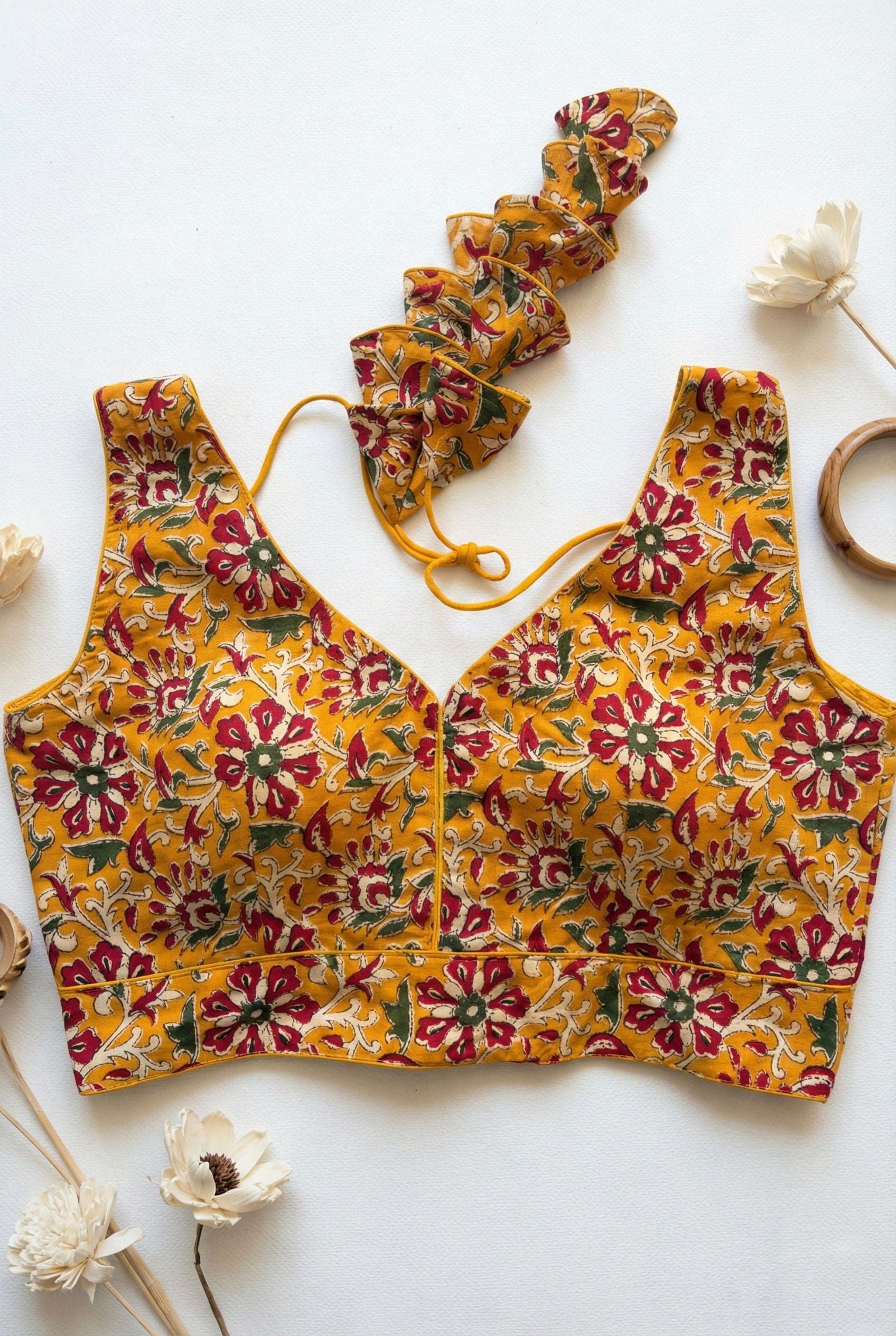 Kalamkari Sleeveless V neck Blouse