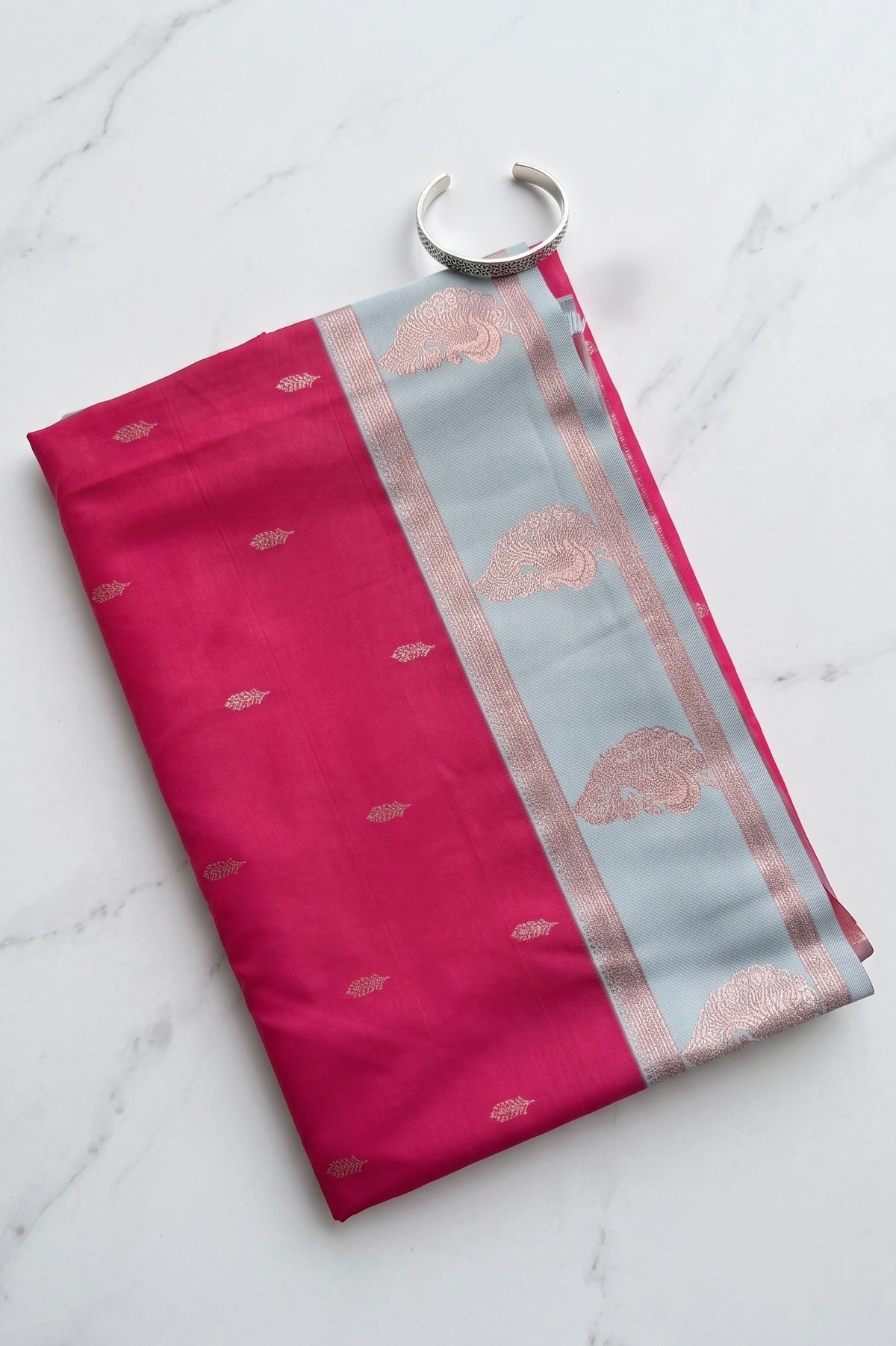 Pavitra -Soft Silk saree with contrast peacock design border and pallu