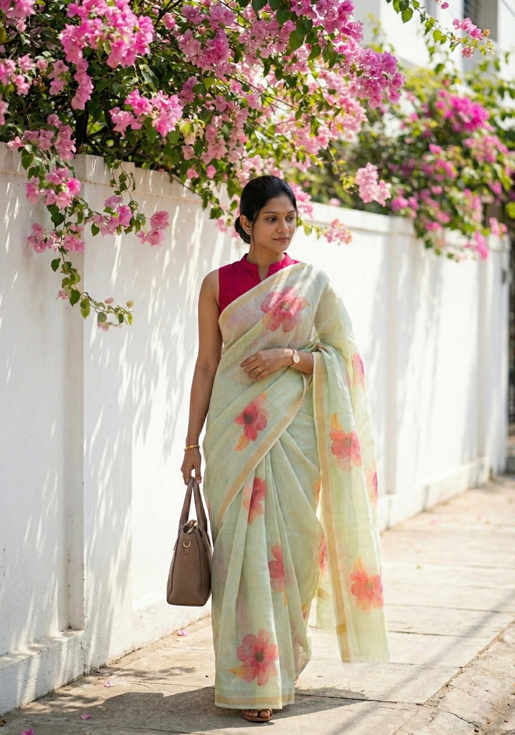 Linen Cotton floral print saree