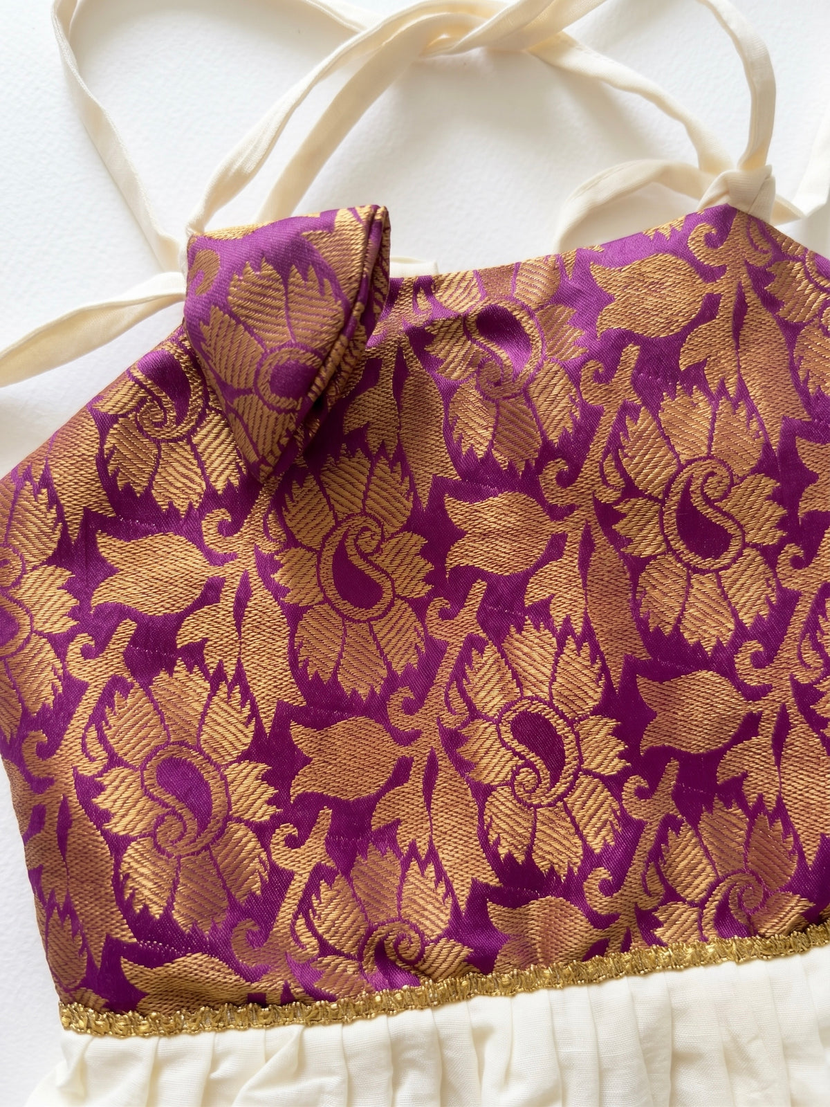Gulabo - Cotton and Brocade Majenta ethnic frock with tie for girls