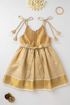Rosa- Gold tissue ethnic frock with tie for girls
