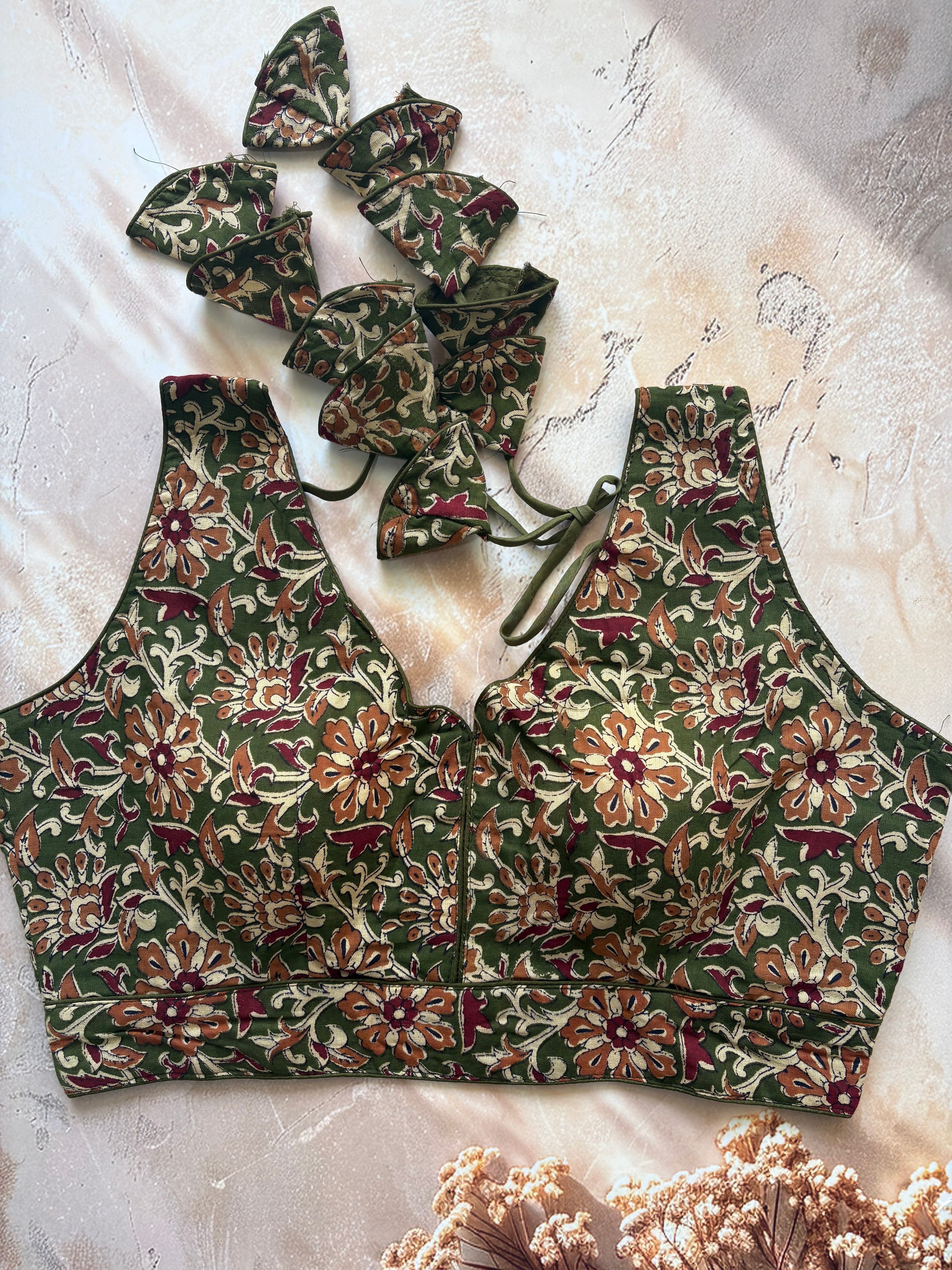Kalamkari Sleeveless V neck Blouse