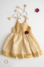 Rosa- Gold tissue ethnic frock with tie for girls