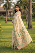 Chanderi Cotton saree with woven floral thread work