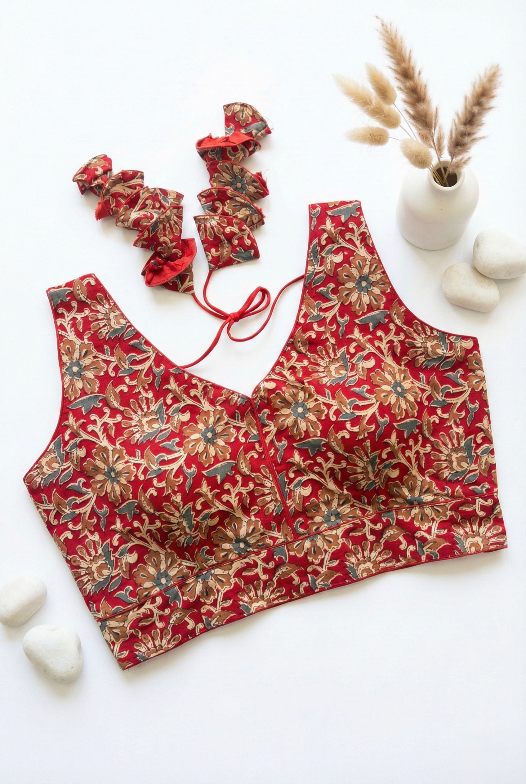 Kalamkari Sleeveless V neck Blouse