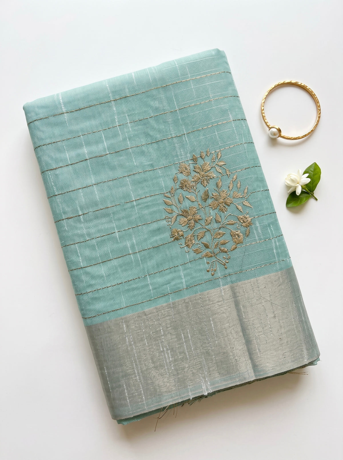 Chanderi saree in pastel shades and zari embroidery motifs