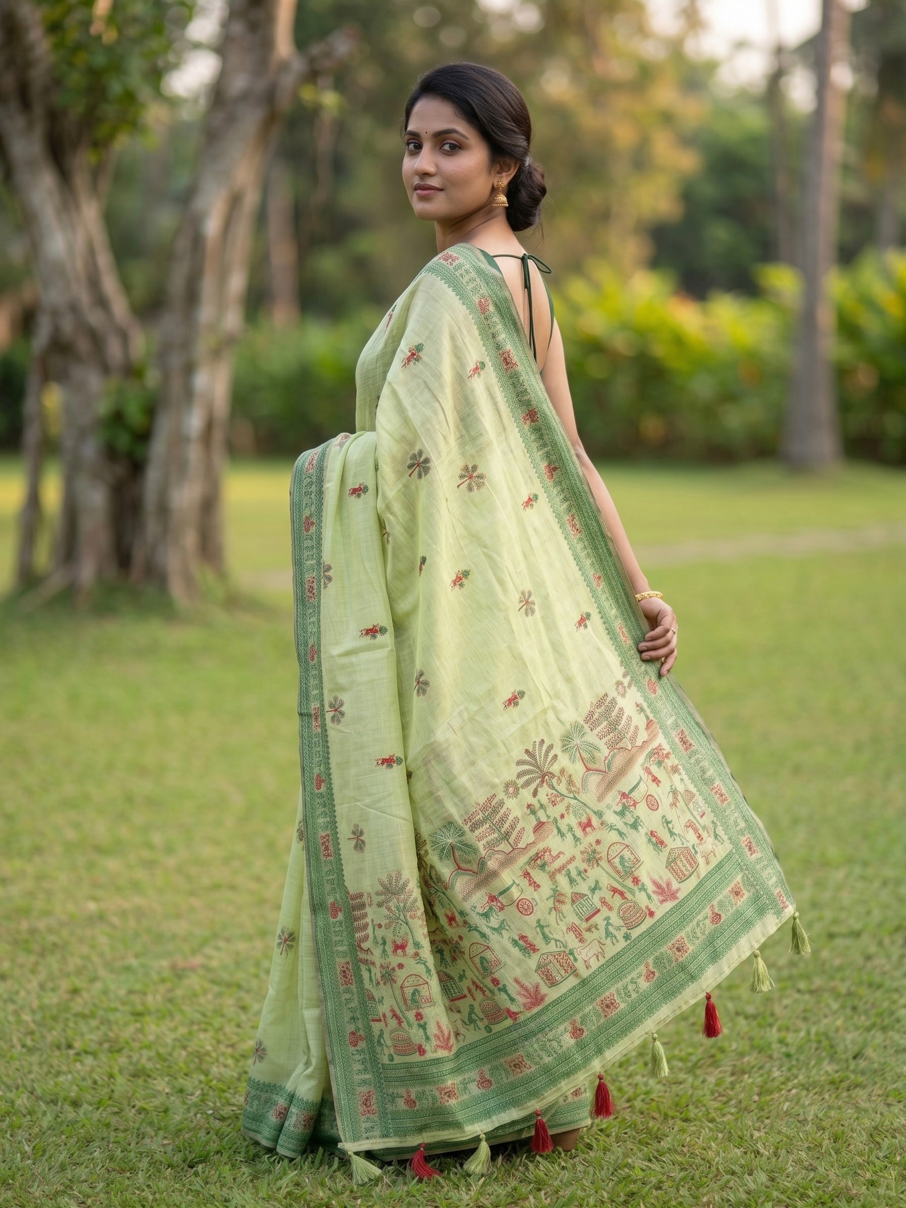 Chanderi Cotton saree in woven warli design motifs