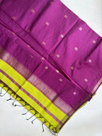 Aabha-Maheswari Cotton Silk Saree-Lime Green and Purple Pallu