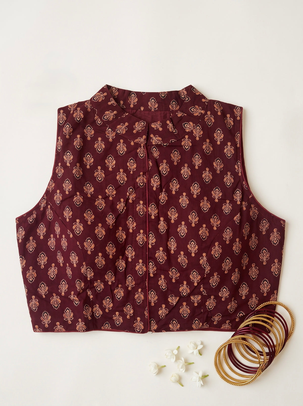 Ajrakh Cotton Mandarin Collared Padded Blouse