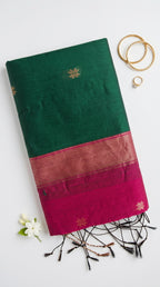Sitara- Maheswari Cotton Silk Saree-Forest Green and Magenta Pallu