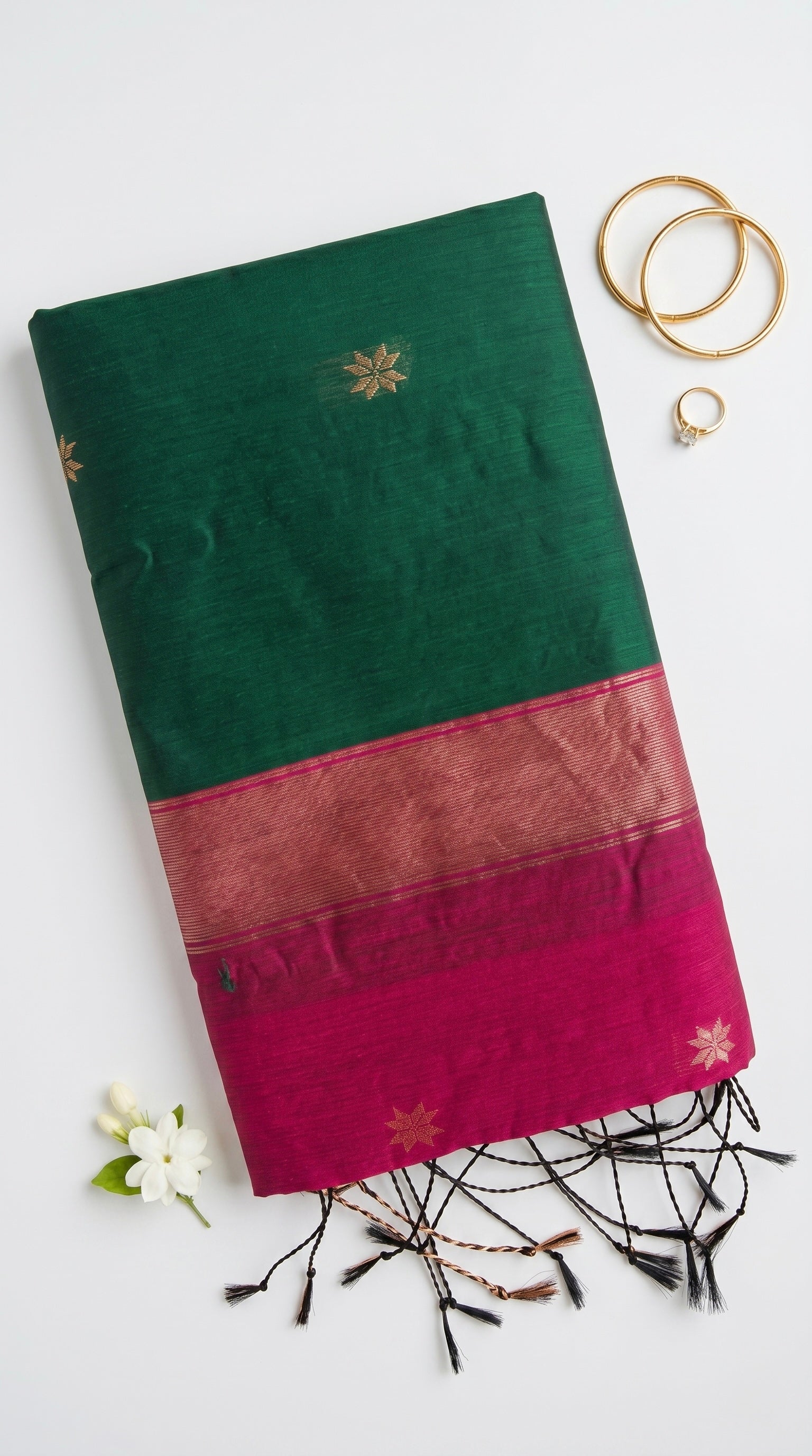 Sitara- Maheswari Cotton Silk Saree-Forest Green and Magenta Pallu