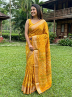 Dola silk saree with bandhani print