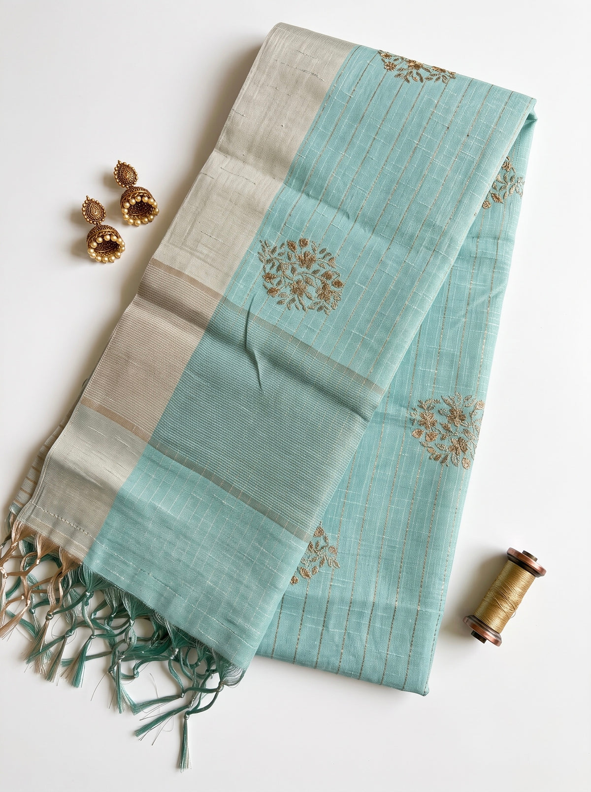 Chanderi saree in pastel shades and zari embroidery motifs