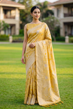 Orchid- Chanderi saree in pastel shades with woven zari and Floral pattern