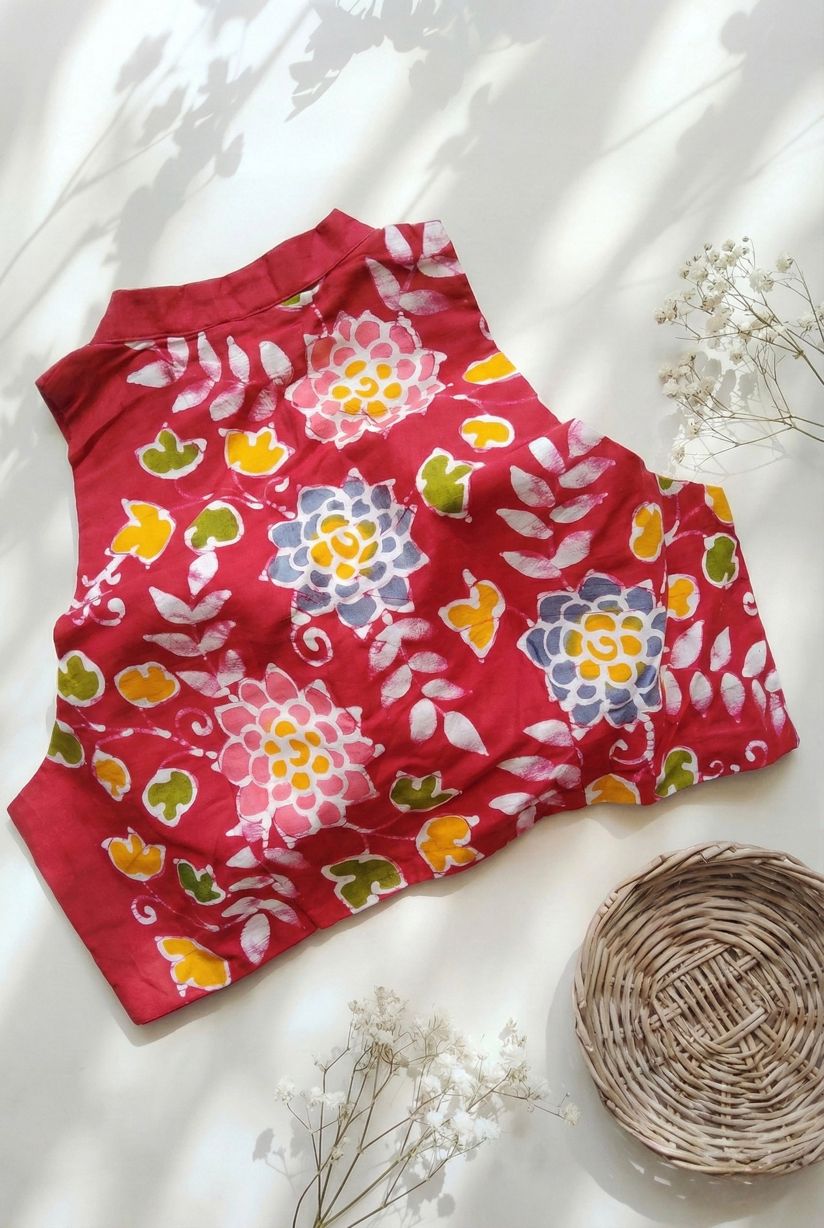 High neck batik print Sleeveless Blouse