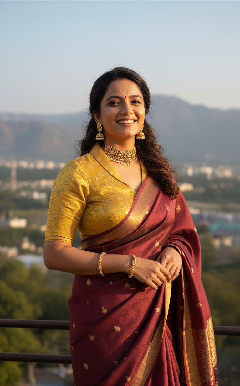 Brocade notched collar blouse