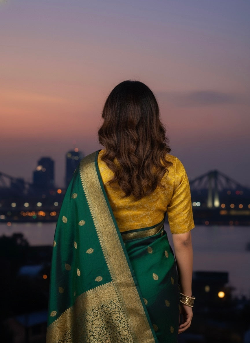 Brocade notched collar blouse