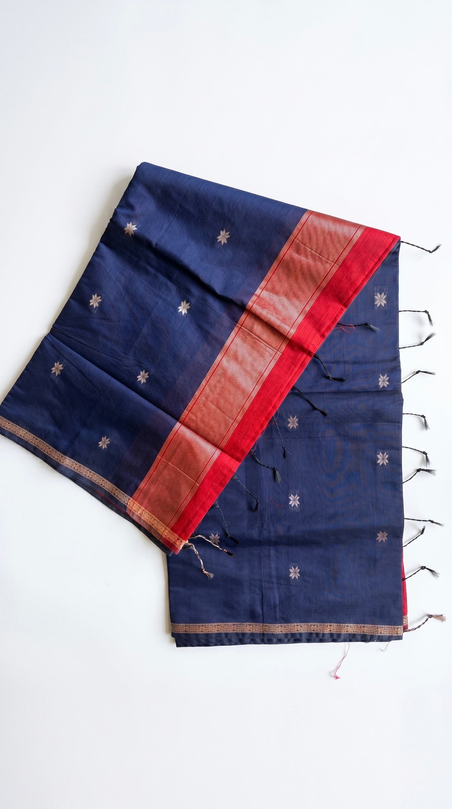 Aranya - Maheswari Cotton Silk Saree-Midnight Blue with Ruby Pallu
