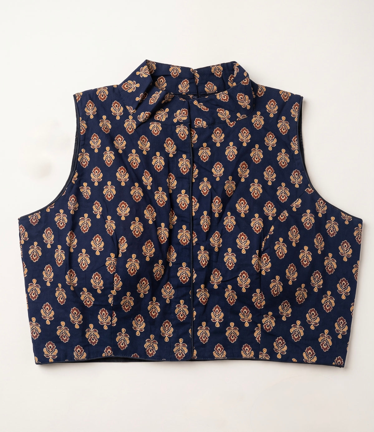 Ajrakh Cotton Mandarin Collared Padded Blouse