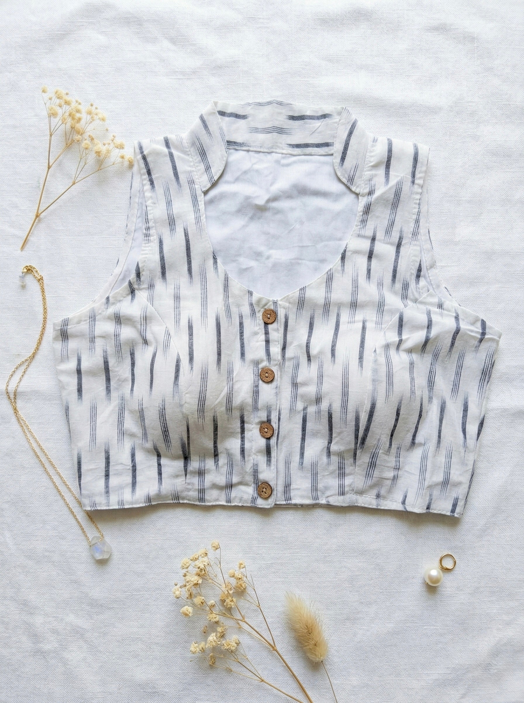 Ikkat High Neck Blouse