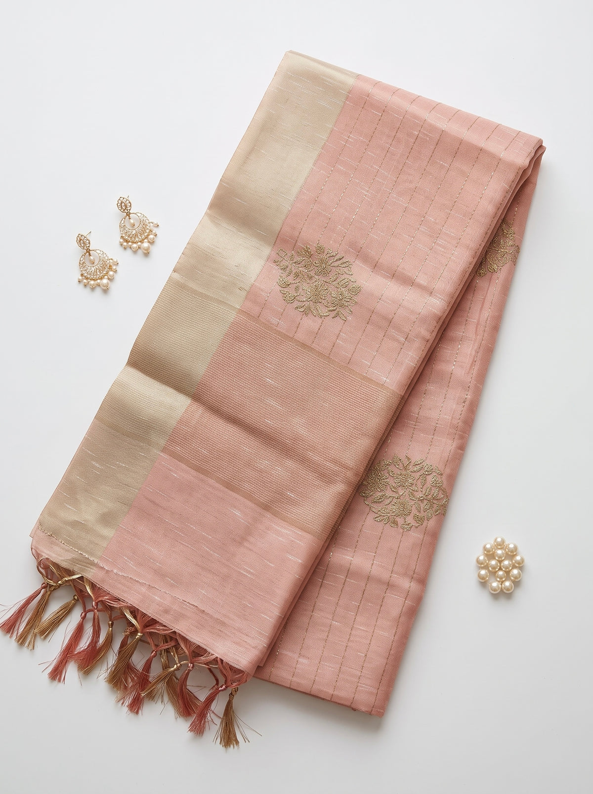 Chanderi saree in pastel shades and zari embroidery motifs