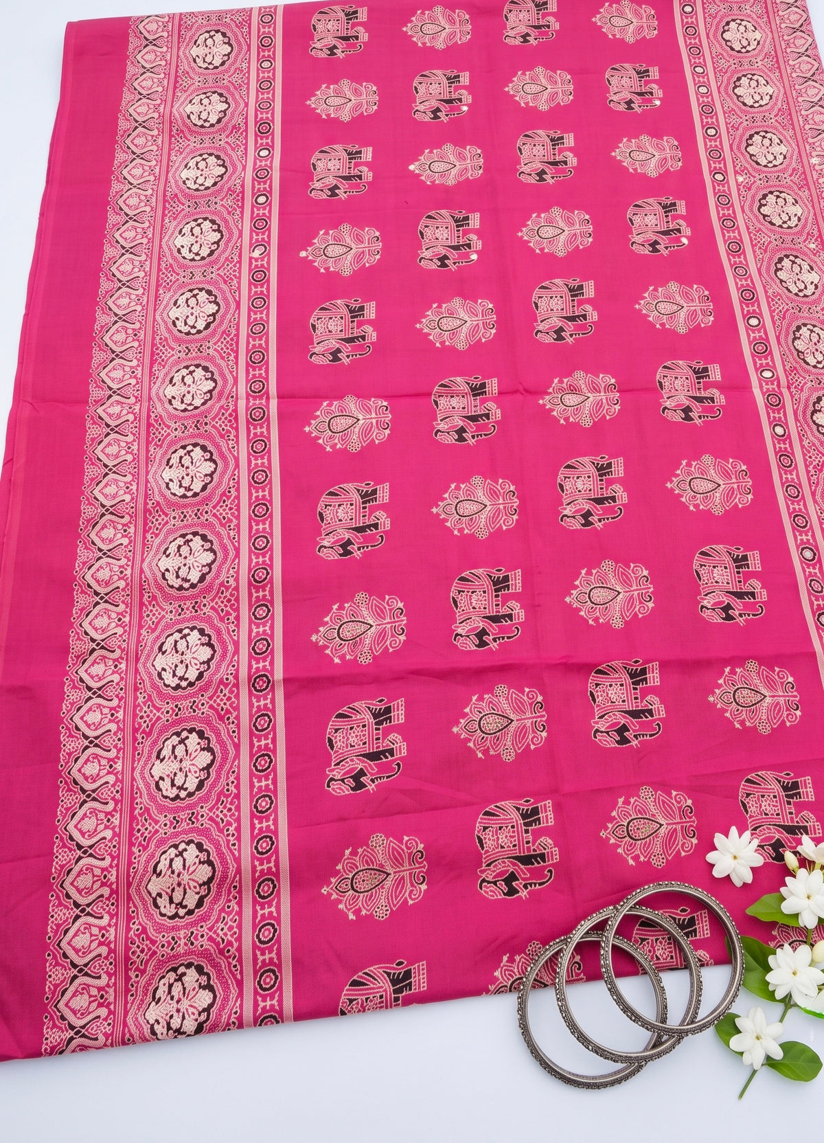 Karishma-Ajrakh print semi modal saree with real mirror and elephant design