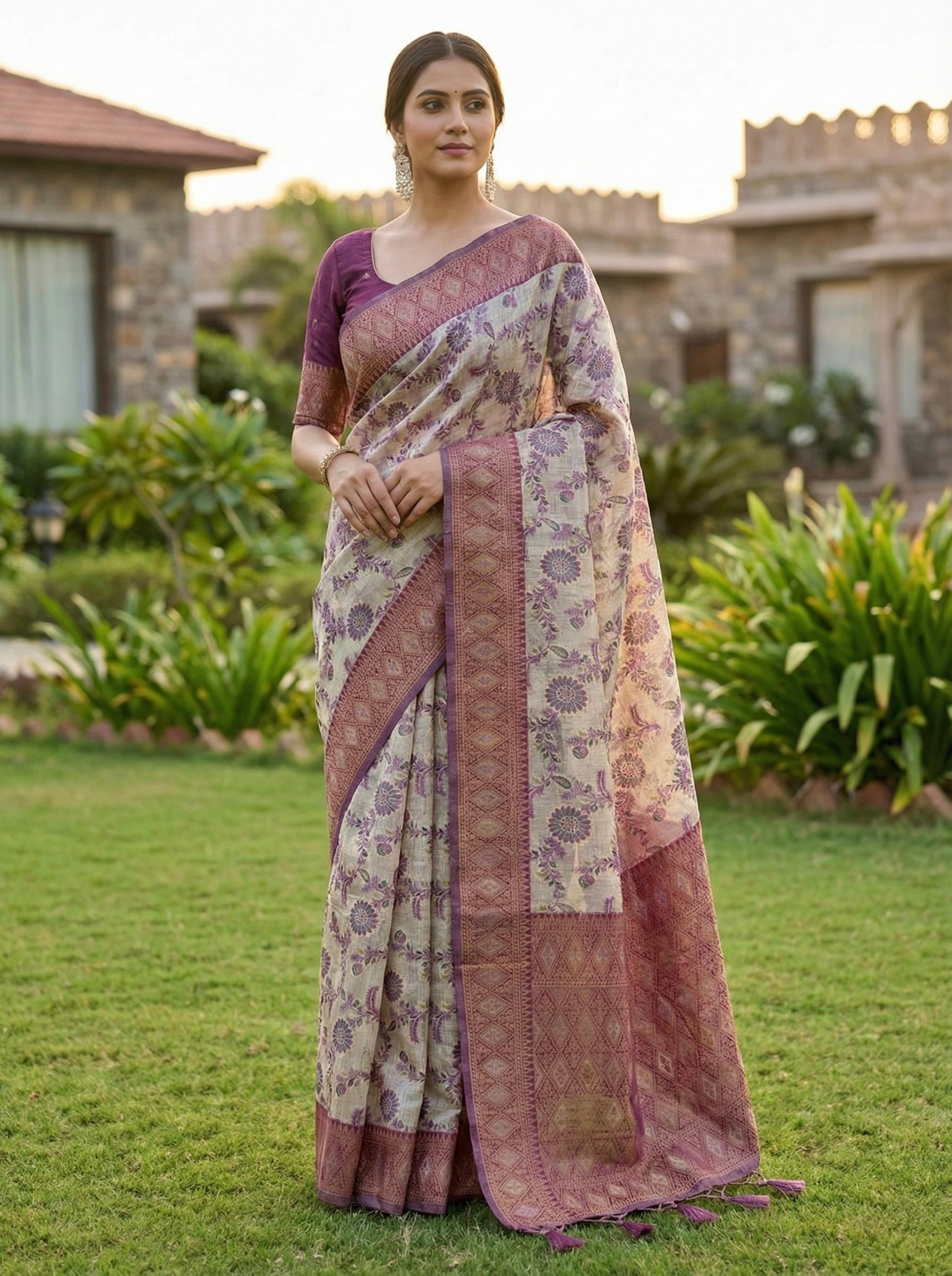 Multicolour Chanderi silk-cotton blend saree with woven motifs