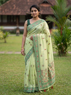 Chanderi Cotton saree in woven warli design motifs