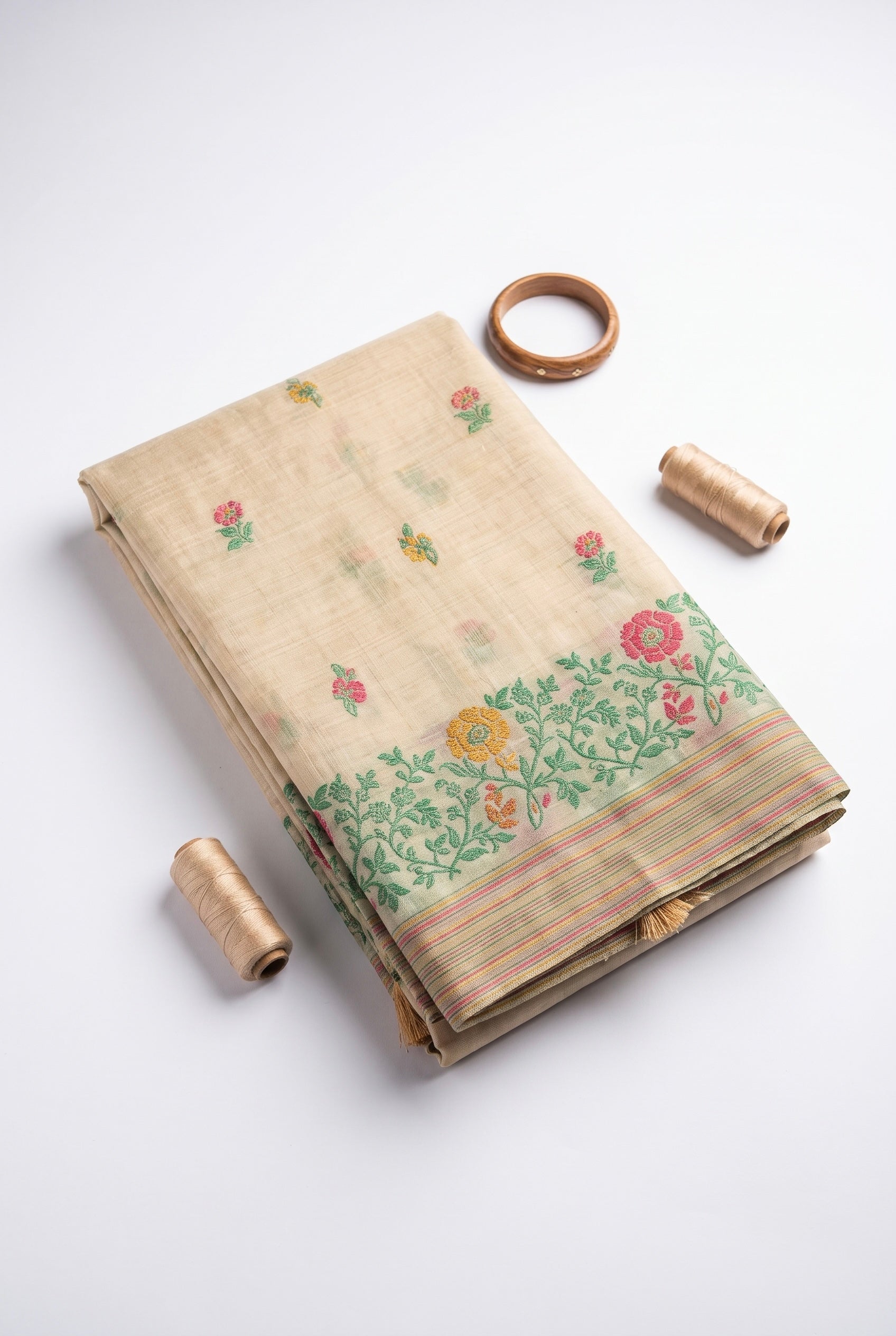 Chanderi Cotton saree with woven floral thread work
