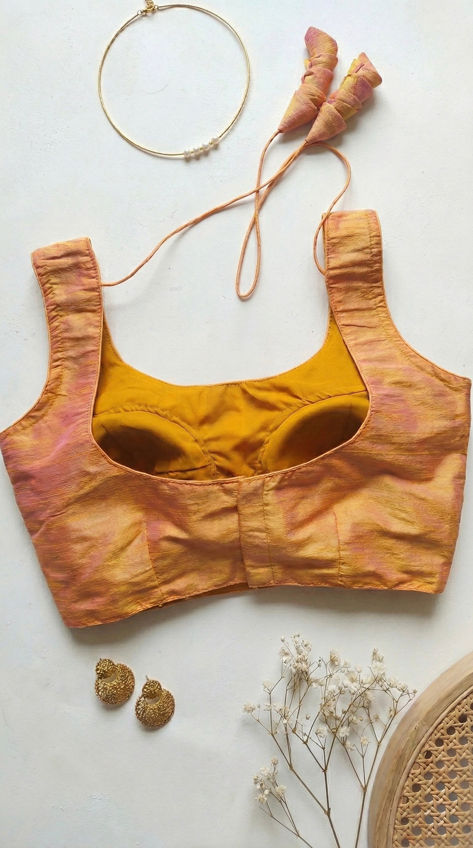 Raw Silk Plain Sleeveless Padded Blouse