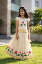 Ivory soft tissue ethnic skirt and top for girls