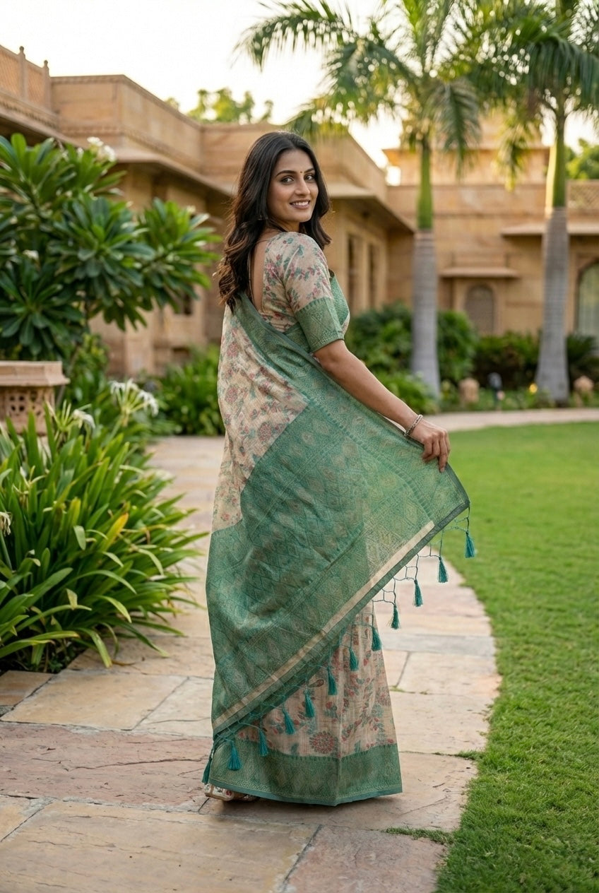Multicolour Chanderi silk-cotton blend saree with woven motifs