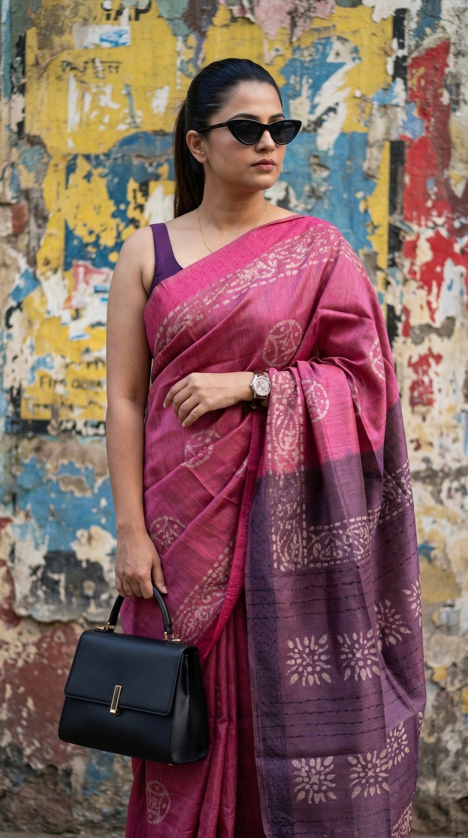 Semi tussar tissue saree in batik print
