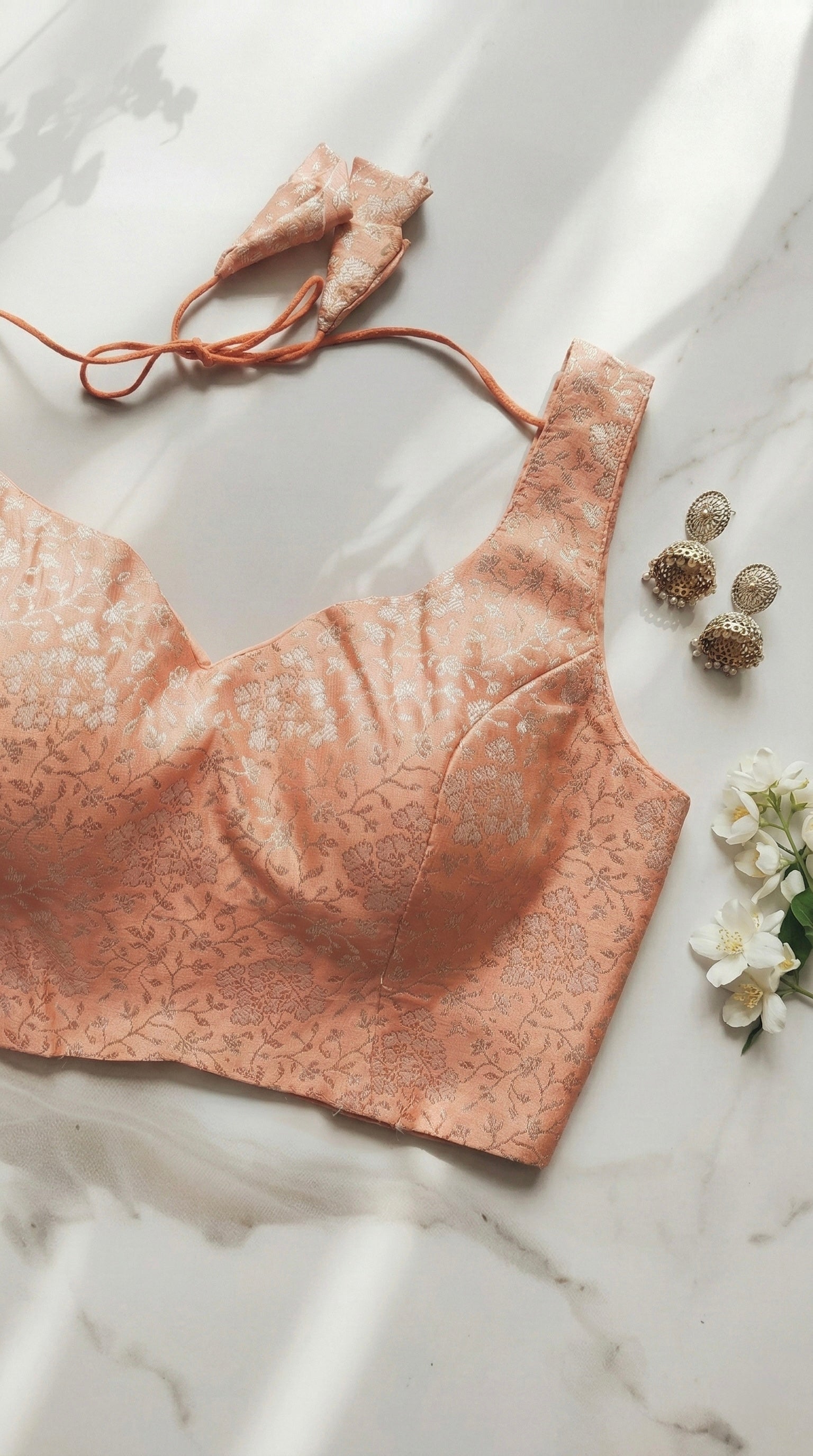 Brocade Sweetheart Sleeveless Blouse